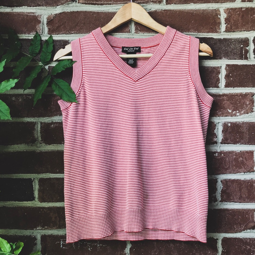 Red & White Striped Knit Tank